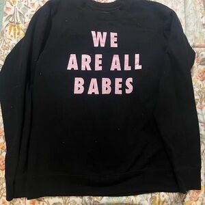 Brunette The Label Black Sweater with Pink Text